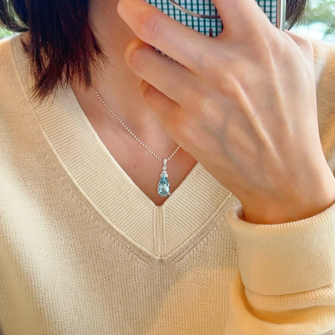14k Gold 3.96 Ctw Natural Aquamarine & Diamond Pendant( Without Chain ) - 3