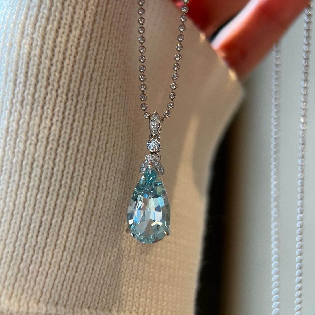 14k Gold 3.96 Ctw Natural Aquamarine & Diamond Pendant( Without Chain ) - 4