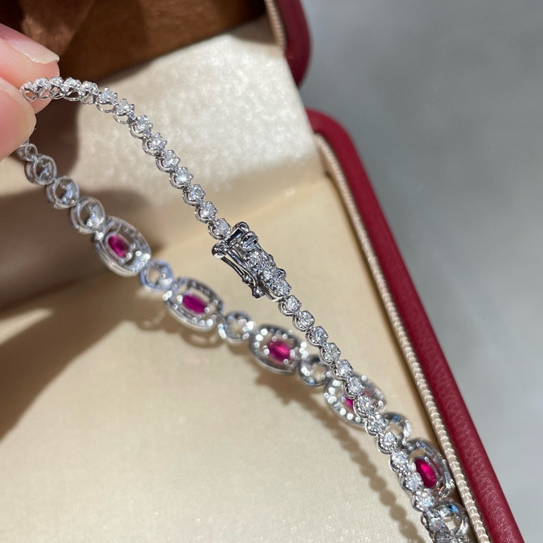 14k Gold 1.88 Ct Natural Ruby & Diamond Bracelet - 5