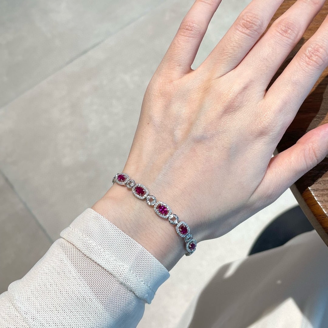 14k Gold 1.88 Ct Natural Ruby & Diamond Bracelet - 8