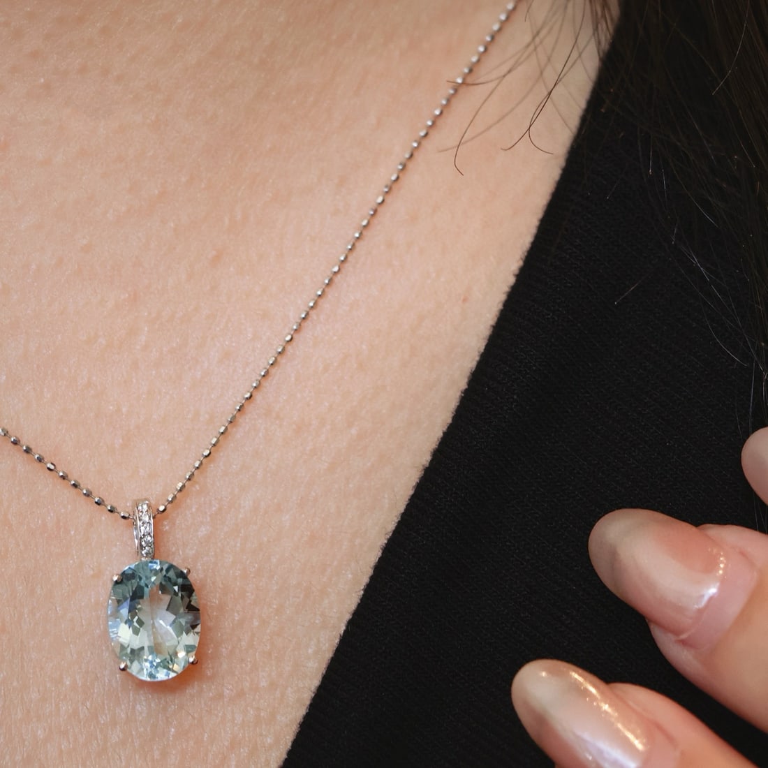 14k Gold 2.8 Ct Natural Aquamarine & Diamond Pendant( Without Chain ) - 2