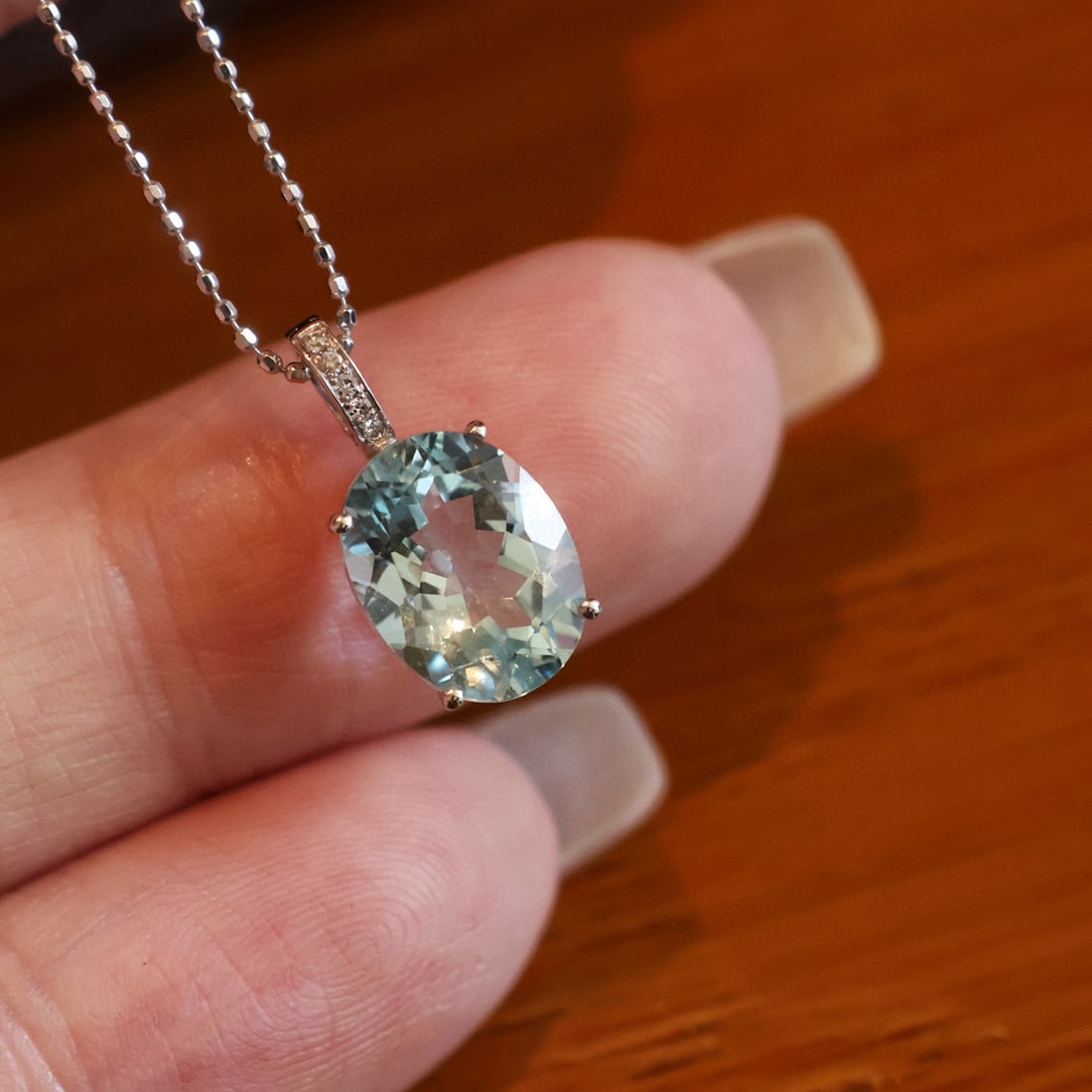 14k Gold 2.8 Ct Natural Aquamarine & Diamond Pendant( Without Chain ) - 4