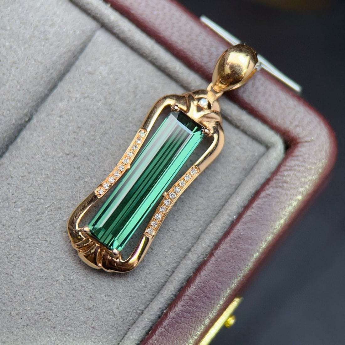 14k Gold 3.61 Ctw Natural Tourmaline & Diamond Pendant( Without Chain ) - 3