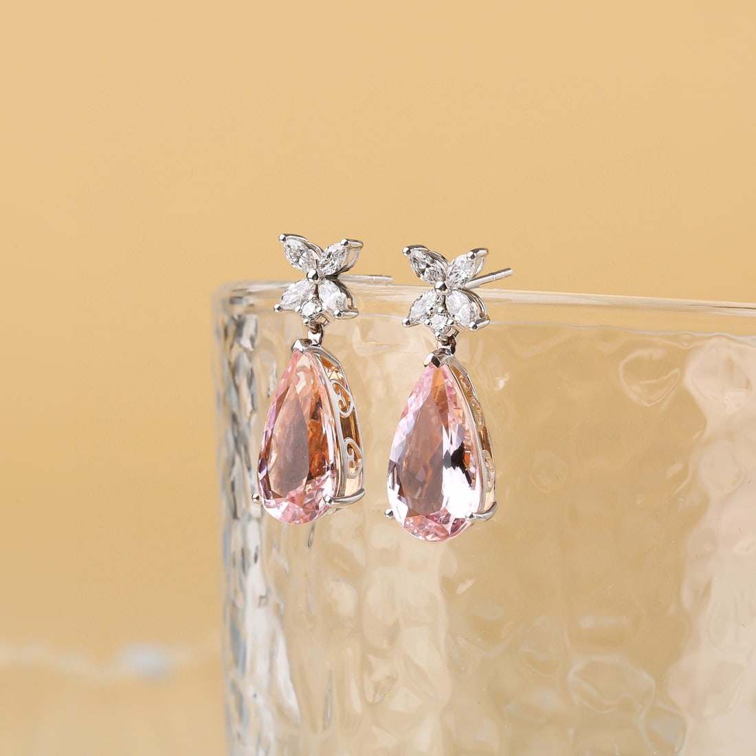 14k Gold 8.82 Ctw Natural Morganite & Diamond Earrings: Ref:231088439 // gold content:14k gold // main gemstone:morganite // shape:pear // carat weight:8. 13ct // color:pink // treatment:natural // // adjacent gemstone 2 : diamond // shape:multiple //
