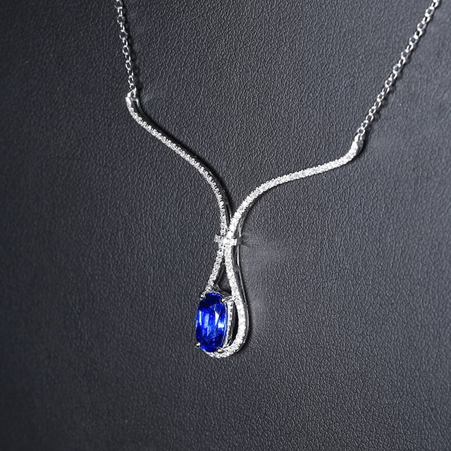 14k Gold 1.74 Ctw Natural Sapphire & Diamond Necklace - 3
