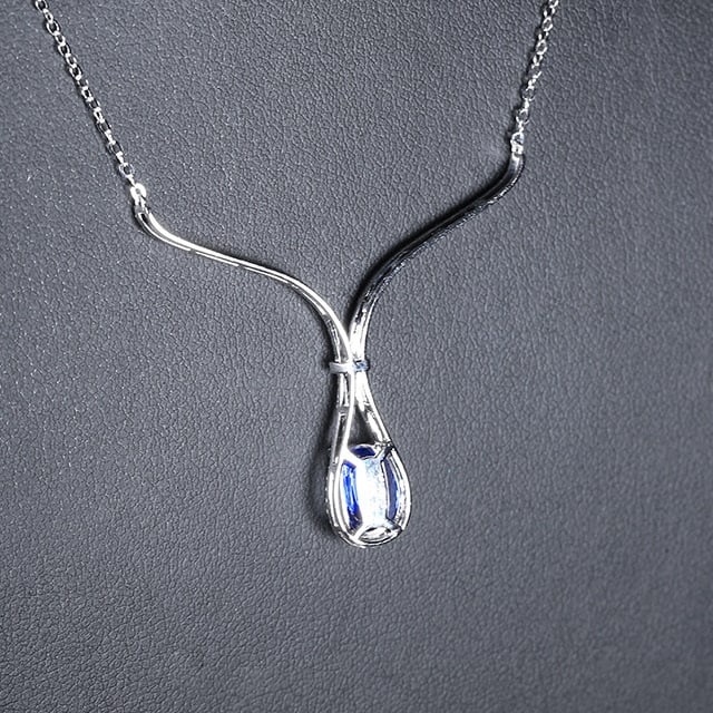 14k Gold 1.74 Ctw Natural Sapphire & Diamond Necklace - 4