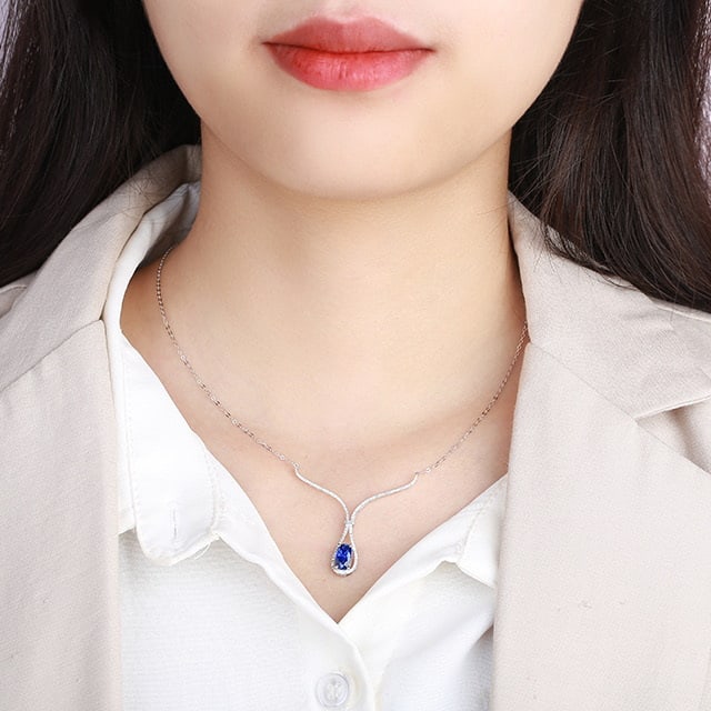 14k Gold 1.74 Ctw Natural Sapphire & Diamond Necklace - 6