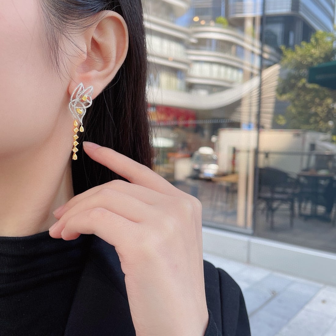 14k Gold 2.42 Ctw Natural Yellow Diamond & Diamond Earrings - 2