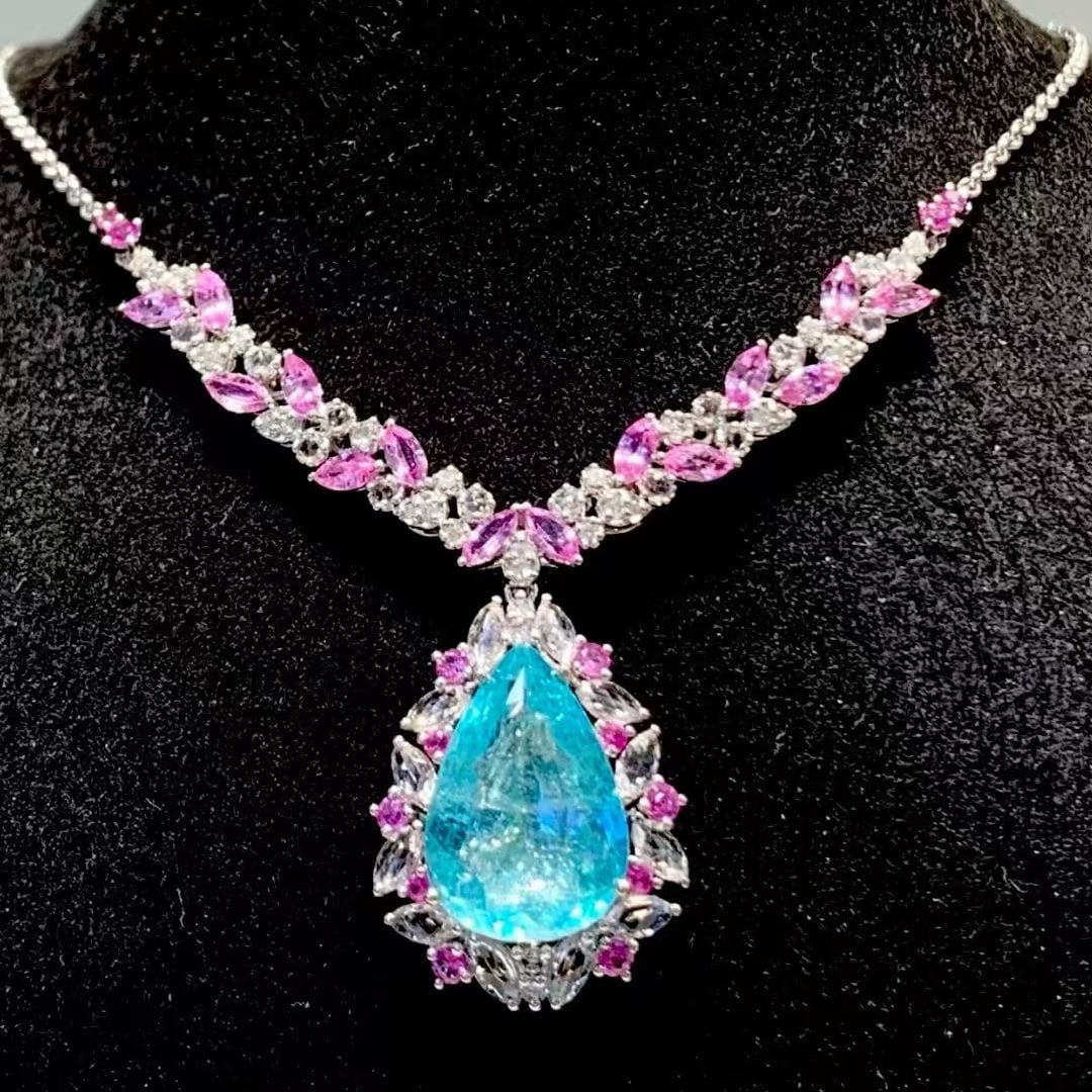 14k Gold 6.19 Ct Natural Paraiba Tourmaline & Coloured Gemstone Necklace - 5