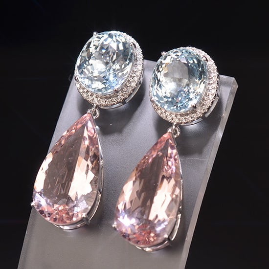14k Gold 26.05 Ctw Natural Aquamarine & Morganite Earrings - 2