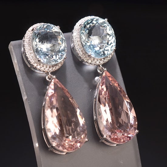 14k Gold 26.05 Ctw Natural Aquamarine & Morganite Earrings - 3