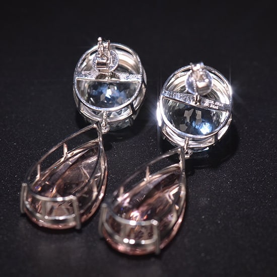 14k Gold 26.05 Ctw Natural Aquamarine & Morganite Earrings - 4