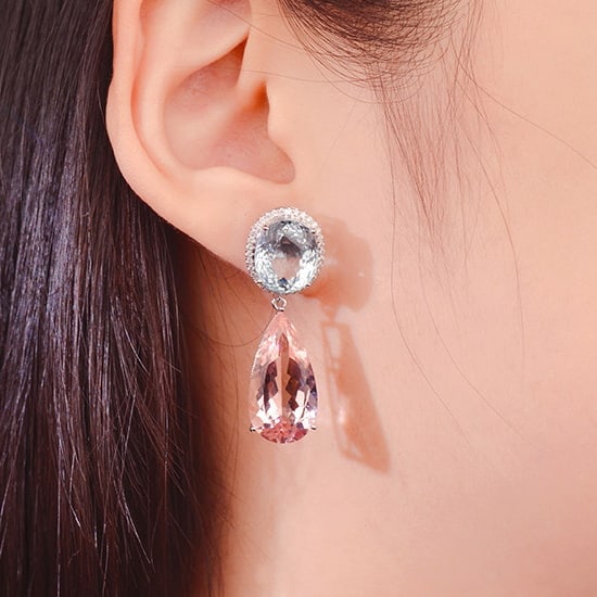 14k Gold 26.05 Ctw Natural Aquamarine & Morganite Earrings - 6