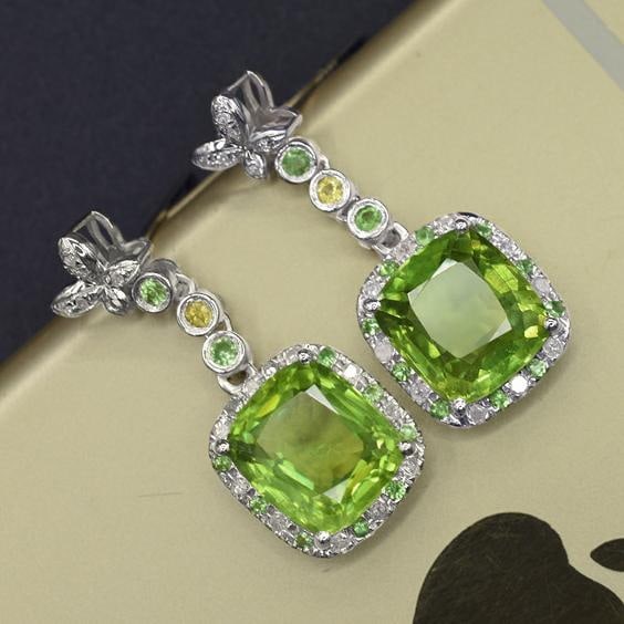 14k Gold 7.05 Ctw Natural Peridot & Diamond Earrings - 2