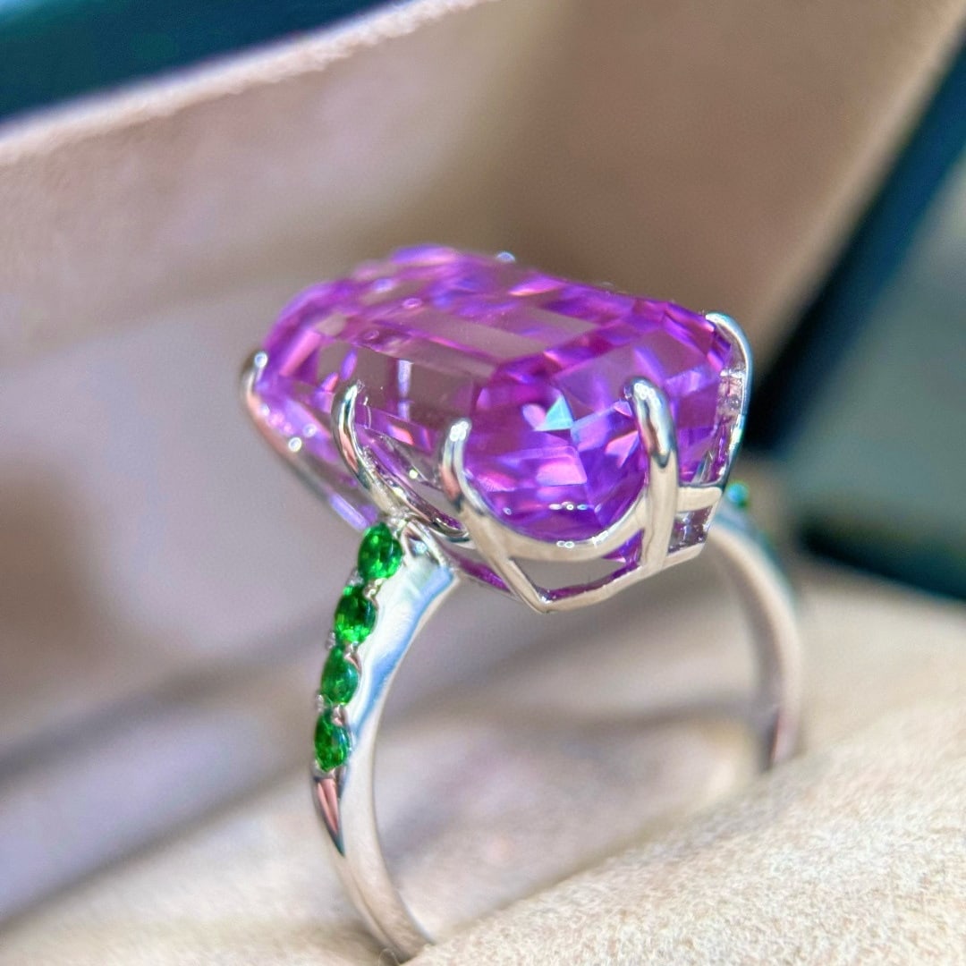14k Gold 17.11 Ctw Natural Kunzite & Tsavorite Ring - 2