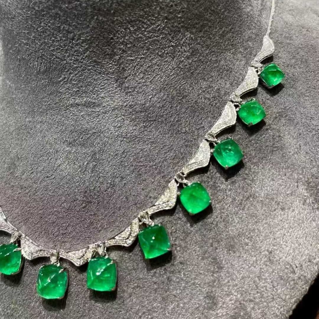 14k Gold 13.00 Ct Natural Emerald & Diamond Necklace - 3