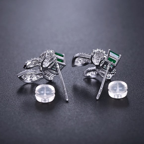 14k Gold 1.20 Ctw Natural Emerald & Diamond Earrings - 5