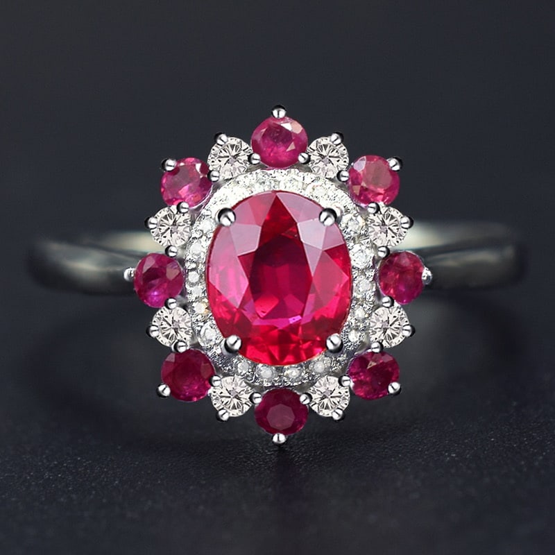 14k Gold 1.27 Ctw Natural Ruby & Diamond Ring: Ref:231091025 // gold content:14k gold // ring size:7. 25us // // main gemstone:ruby // shape:oval // carat weight:1. 01ct // color:red // treatment:natural // // adjacent gemstone 2 : diamond // shap