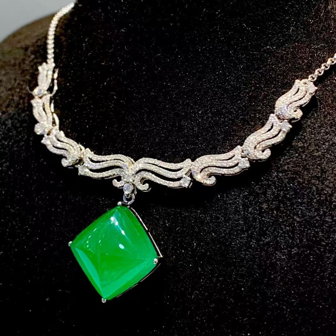 14k Gold 12.00 Ct Natural Emerald & Diamond & Sapphire Necklace - 6