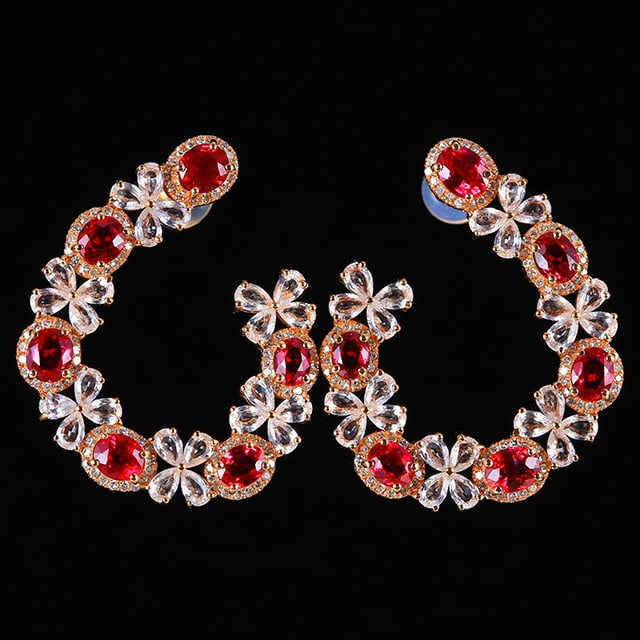 14k Gold 3.73 Ctw Natural Ruby & Diamond Earrings: Ref:231091028 // gold content:14k gold // main gemstone:ruby // shape:oval // carat weight:3. 14ct // color:red // treatment:natural // // adjacent gemstone 2 : diamond // number of stones:196 //