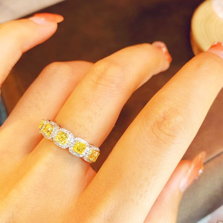 14k Gold 1.20 Ctw Natural Yellow Diamond & Diamond Ring - 5