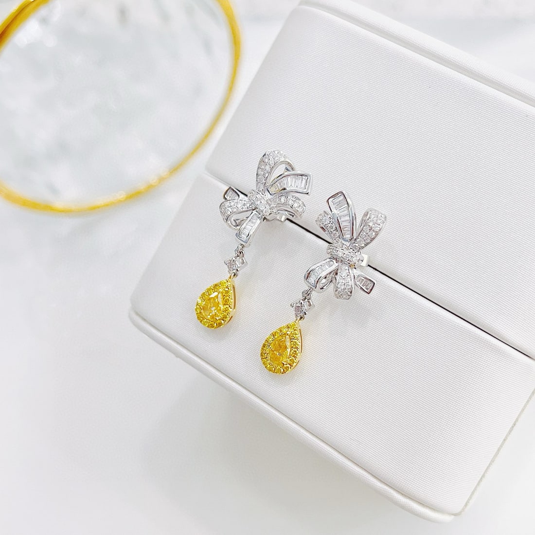 14k Gold 1.16 Ctw Natural Yellow Diamond & Diamond Earrings - 2