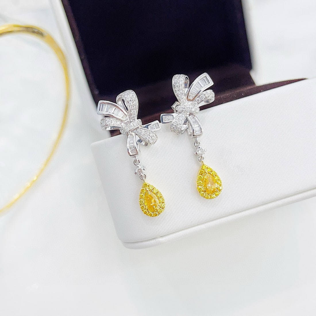 14k Gold 1.16 Ctw Natural Yellow Diamond & Diamond Earrings - 4