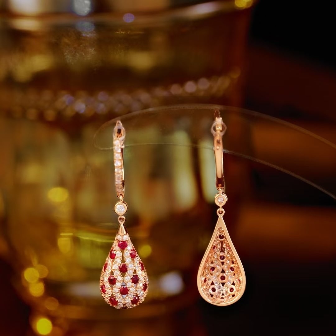 14k Gold 1.5 Ctw Natural Ruby & Diamond Earrings - 4