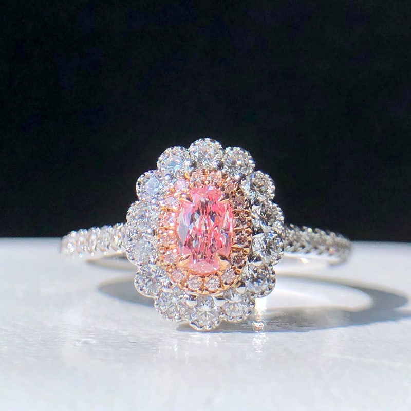 14k Gold 0.73 Ctw Natural Pink Diamond & Diamond Ring: Ref:231091041 // gold content:14k gold // ring size:7. 25us // // main gemstone:pink diamond // shape:oval // carat weight:0. 27ct // clarity grade:si // color:pink // treatment:natural // // adjacent