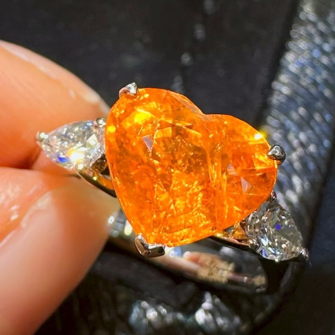 14k Gold 4.16 Ctw Natural Spessartine & Diamond Ring - 2