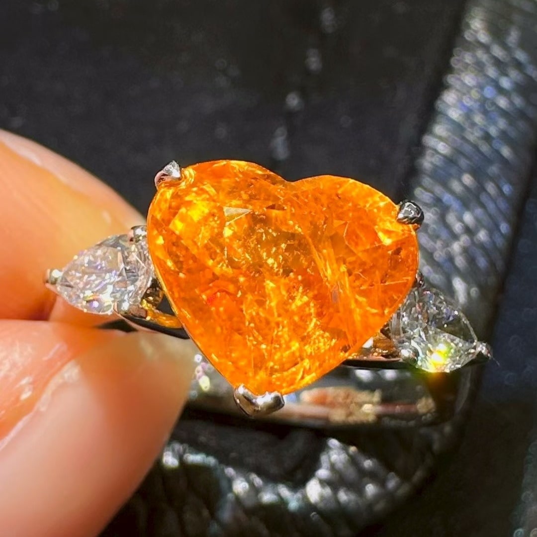 14k Gold 4.16 Ctw Natural Spessartine & Diamond Ring - 3