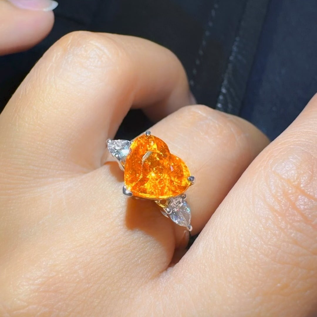 14k Gold 4.16 Ctw Natural Spessartine & Diamond Ring - 4