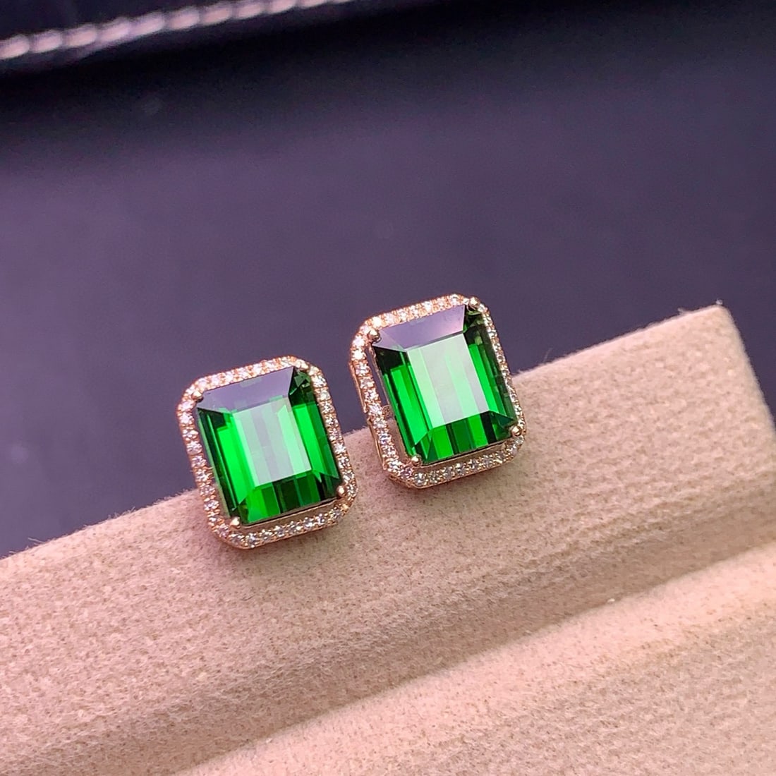 14k Gold 6.8 Ct Natural Tourmaline & Diamond Earrings - 5