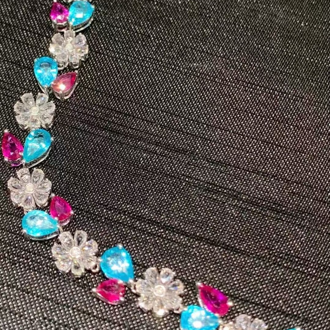 14k Gold 9.3 Ct Natural Paraiba Tourmaline & Ruby & Sapphire Bracelet - 4