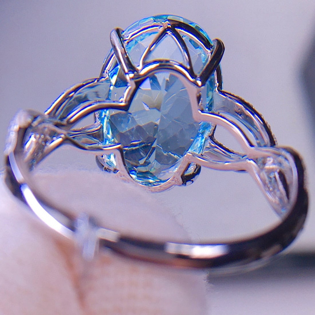 14k Gold 6.82 Ct Natural Aquamarine & Diamond Ring - 7