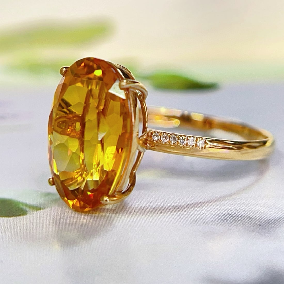 14k Gold 5.23 Ctw Natural Citrine & Diamond Ring - 4