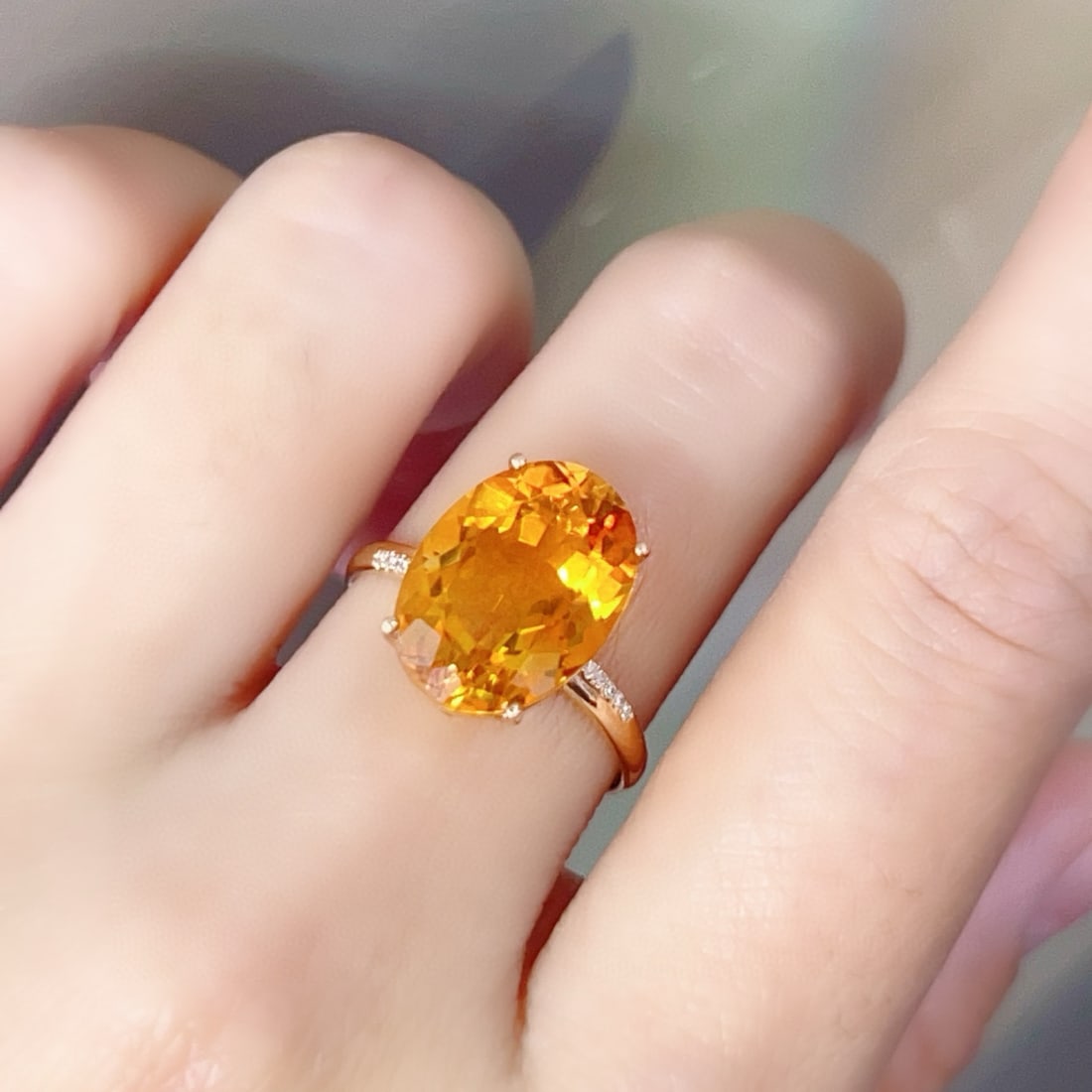 14k Gold 5.23 Ctw Natural Citrine & Diamond Ring - 6