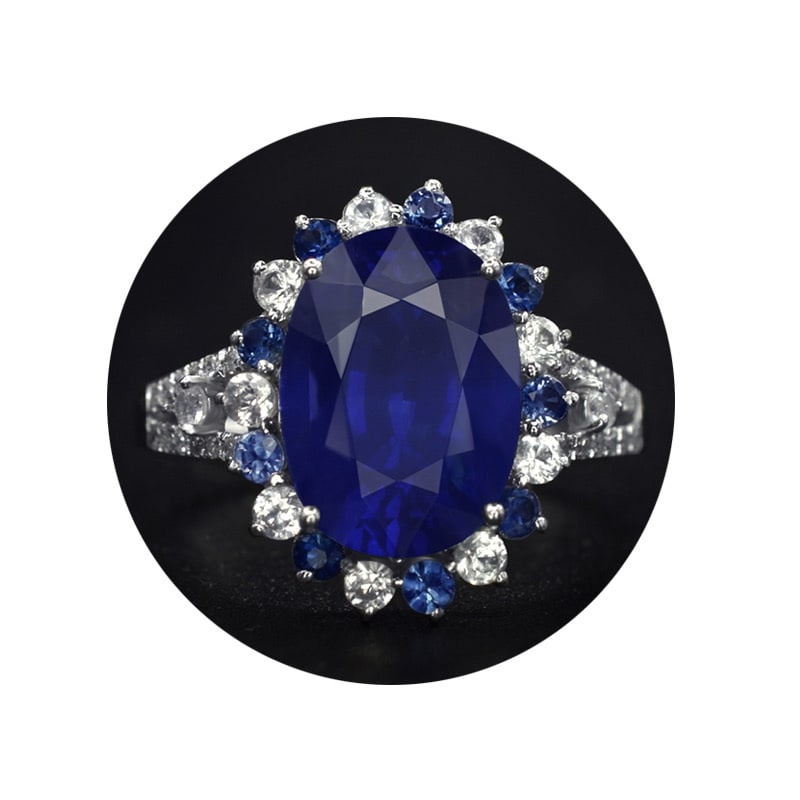 14k Gold 5.34 Ctw Natural Sapphire & Diamond & Sapphire Ring - 4