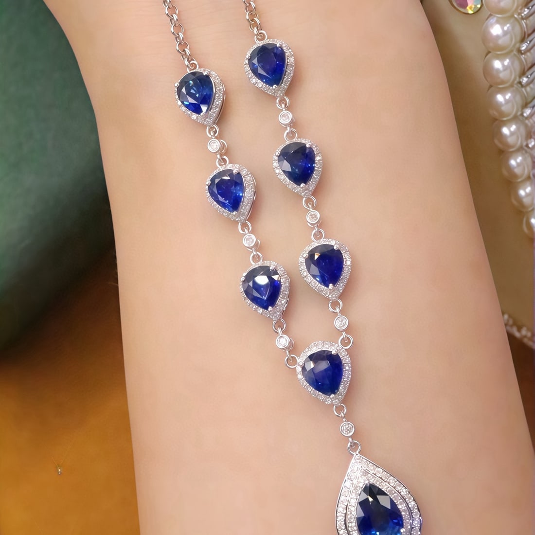 14k Gold 7.15 Ctw Natural Sapphire & Diamond Necklace - 2