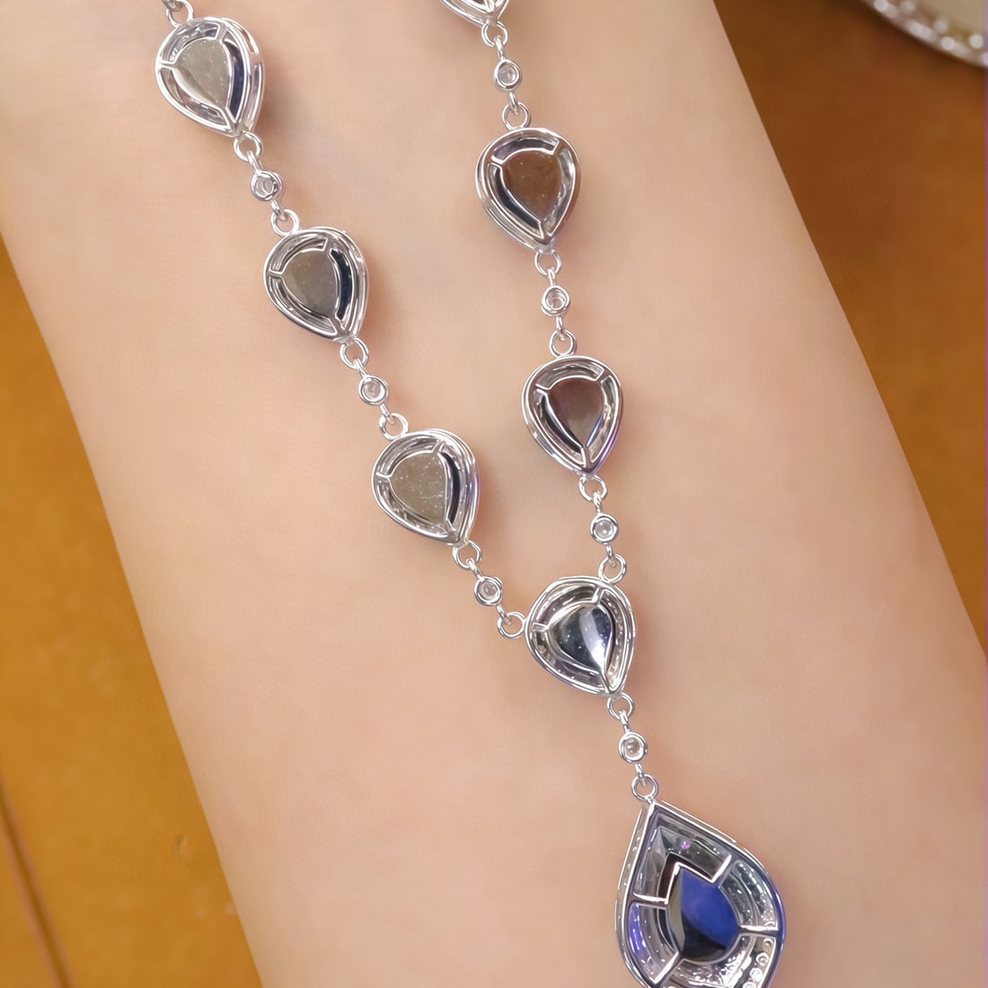 14k Gold 7.15 Ctw Natural Sapphire & Diamond Necklace - 4