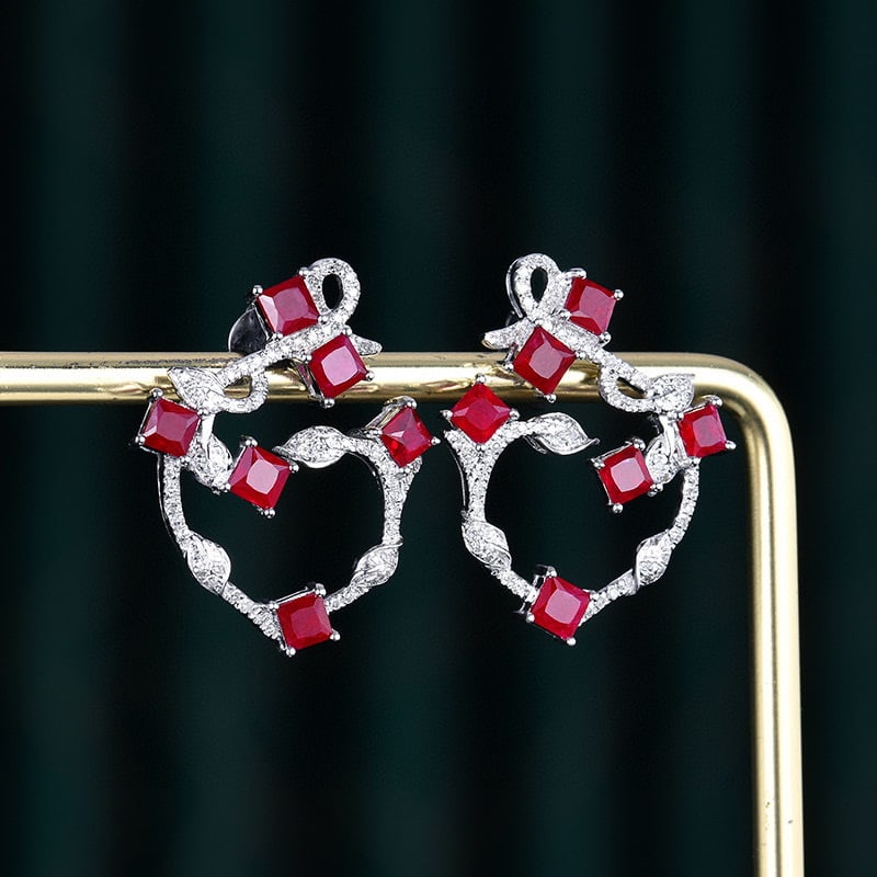 14k Gold 2.4 Ct Natural Ruby & Diamond Earrings - 3