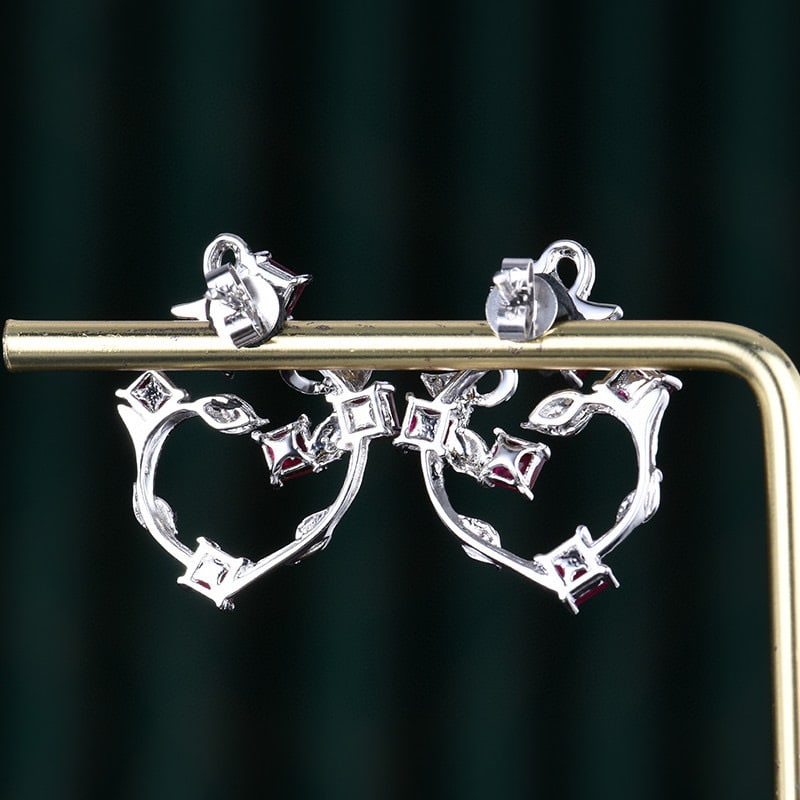 14k Gold 2.4 Ct Natural Ruby & Diamond Earrings - 4