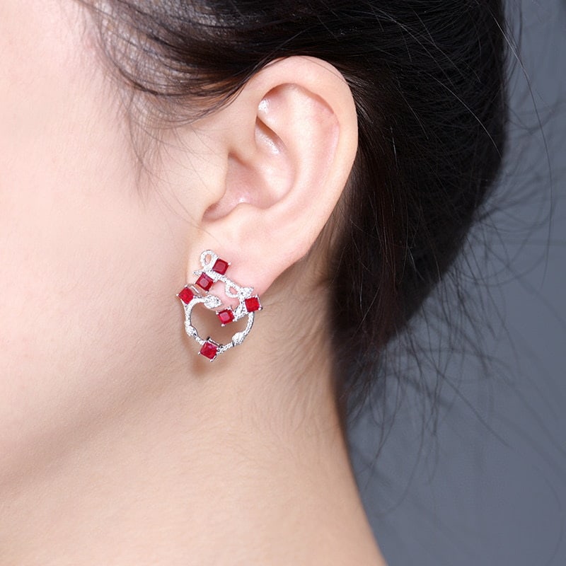 14k Gold 2.4 Ct Natural Ruby & Diamond Earrings - 5