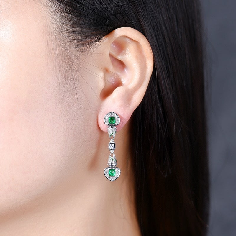 14k Gold 2.41 Ctw Natural Emerald & Diamond Earrings - 5