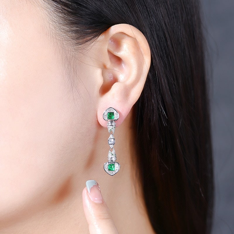 14k Gold 2.41 Ctw Natural Emerald & Diamond Earrings - 6