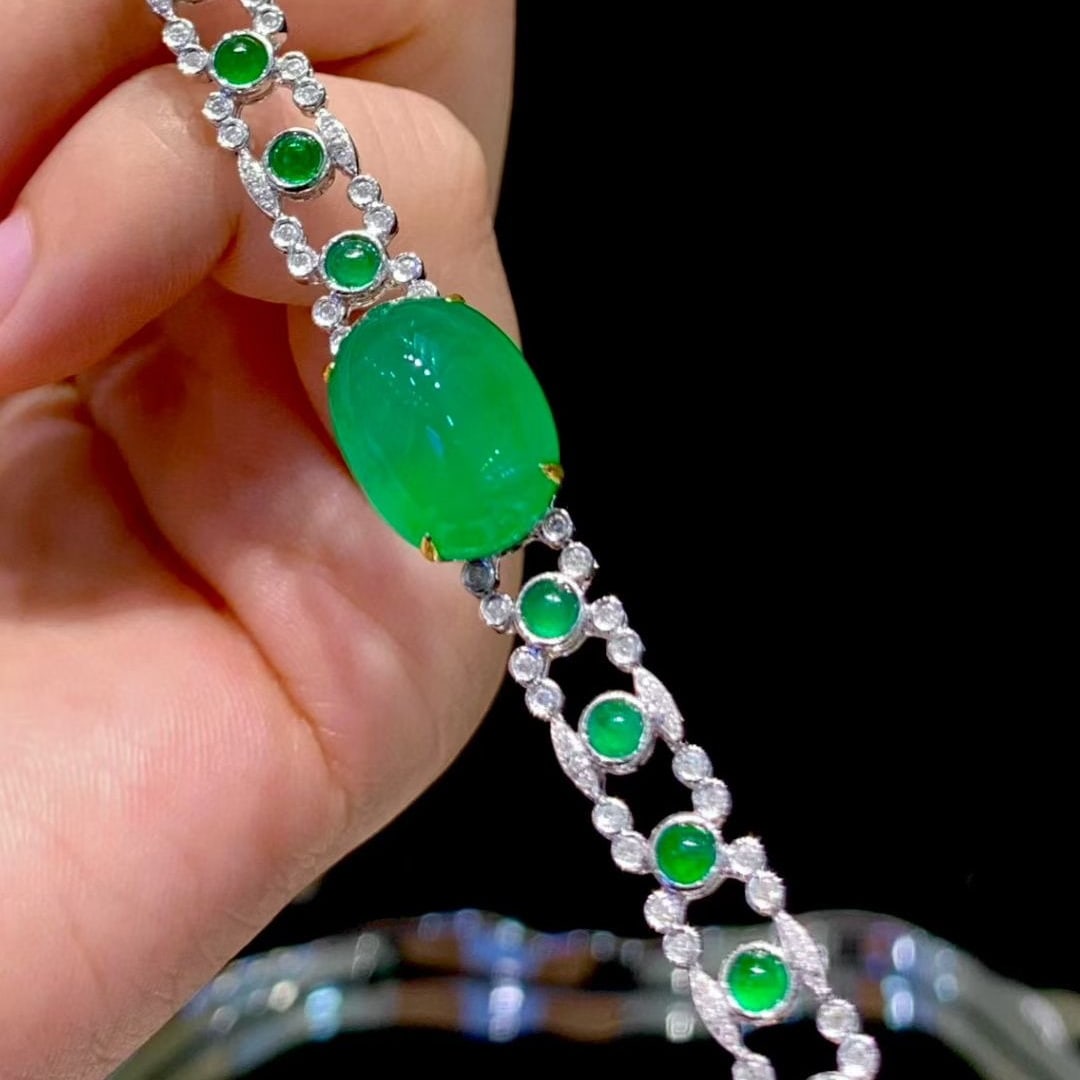 14k Gold 9.1 Ct Natural Emerald & Diamond Bracelet - 6