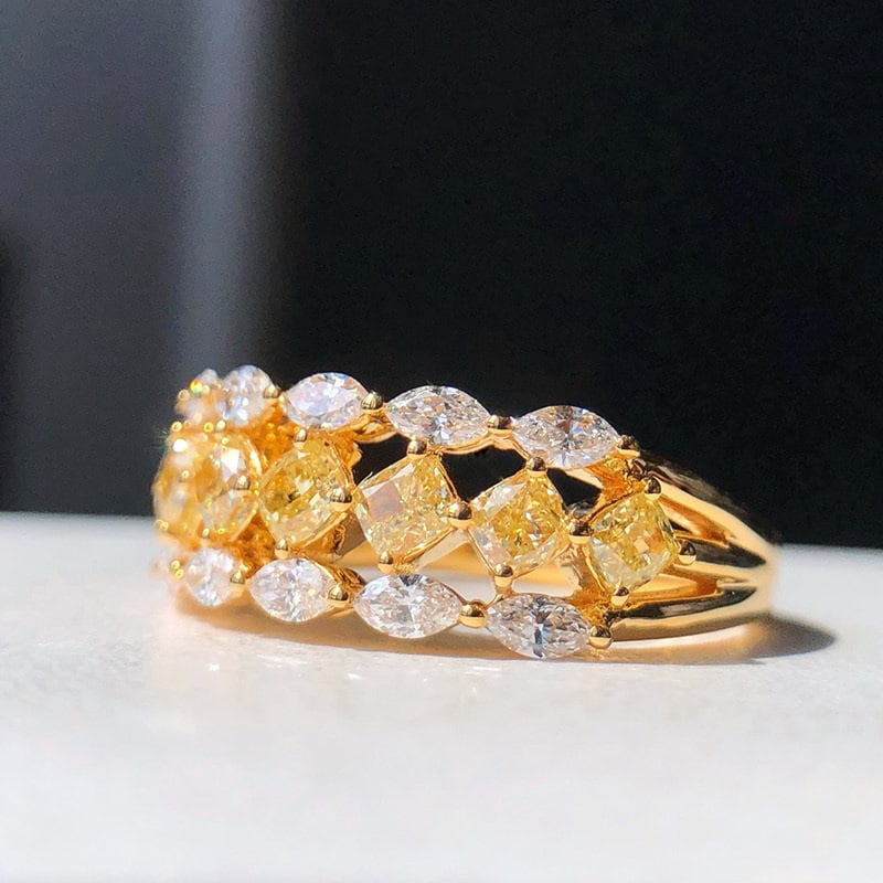 14k Gold 1.60 Ctw Natural Yellow Diamond & Diamond Ring - 3