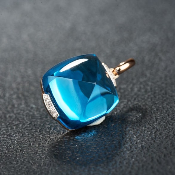 14k Gold 29.12 Ct Natural Topaz & Diamond Pendant( Without Chain ) - 2
