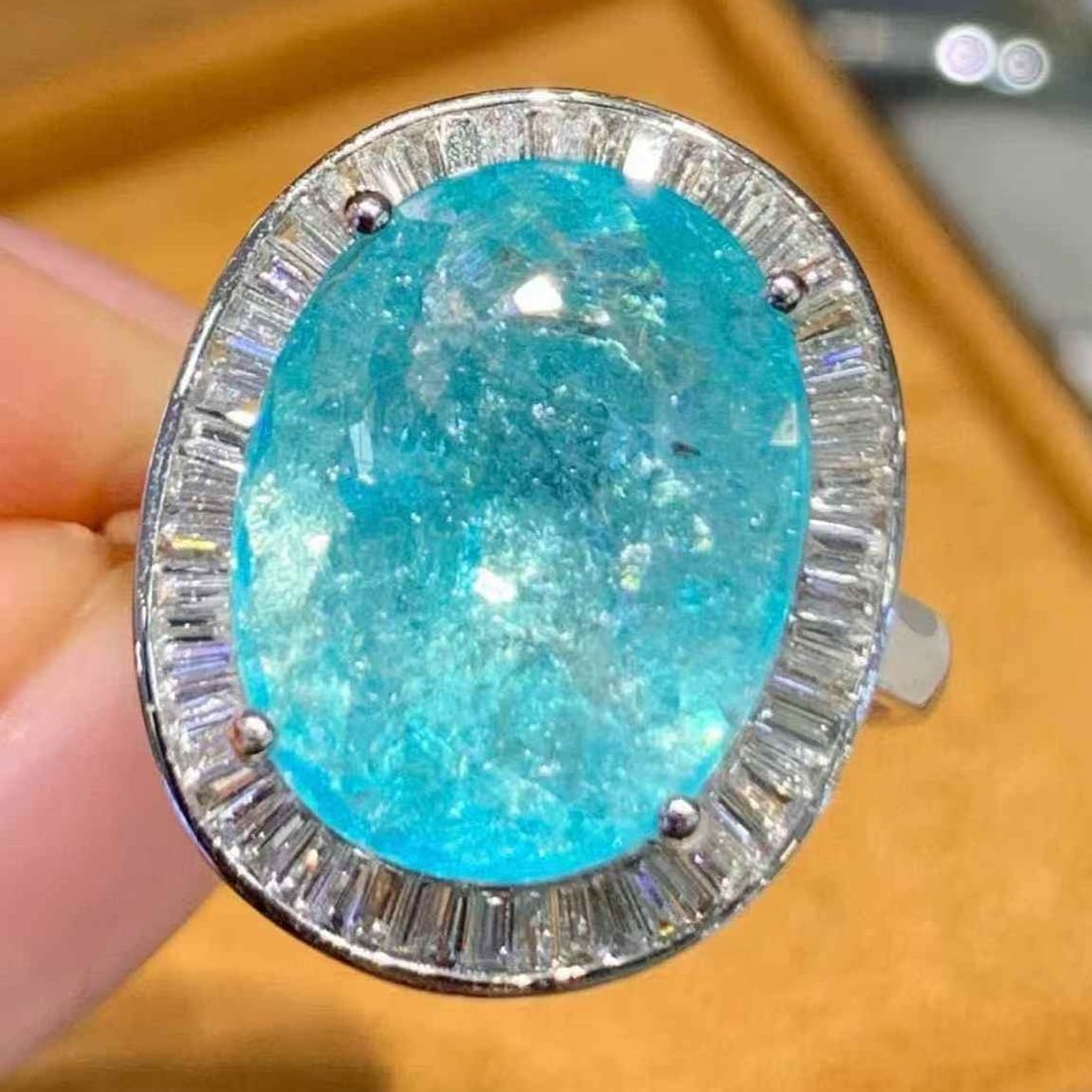 14k Gold 6.6 Ct Natural Paraiba Tourmaline & Diamond Ring - 2