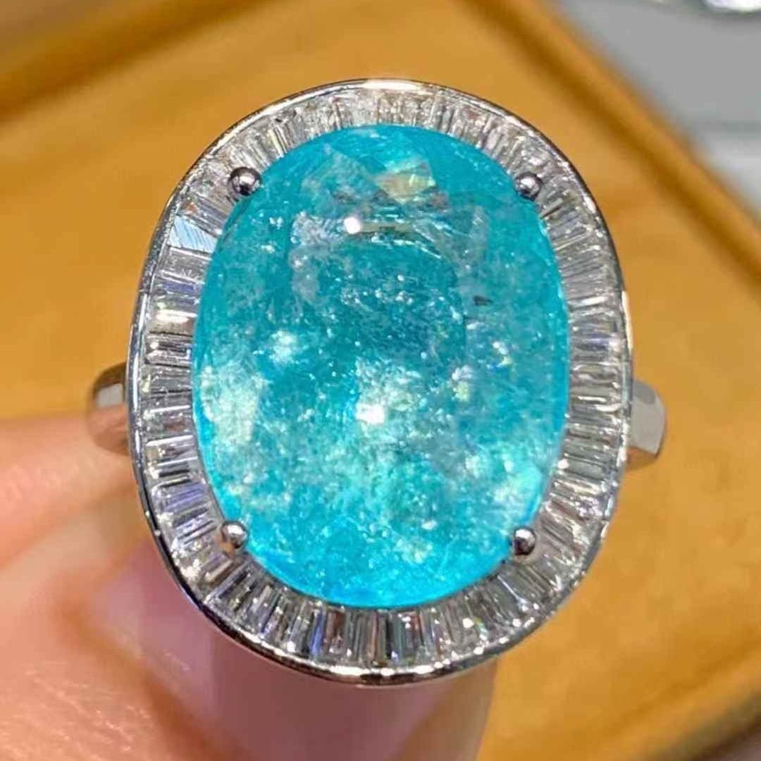14k Gold 6.6 Ct Natural Paraiba Tourmaline & Diamond Ring - 3